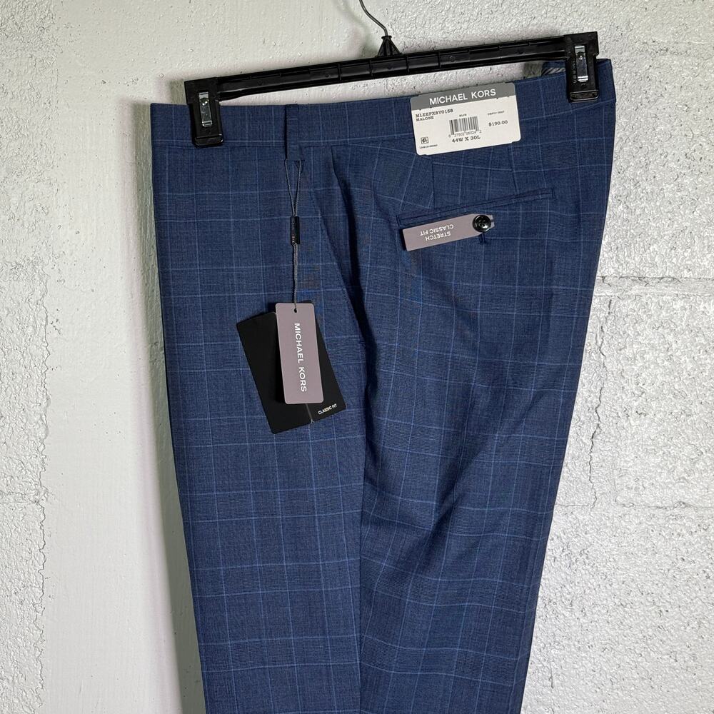 Michael Kors Men's Classic-Fit Wool-Blend Suit Pants Navy Plaid, 44x30 $200